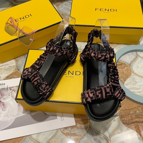 Fendi Shoes - Fendi Women’s Pink/Black Logo Braided Slingback Sandals